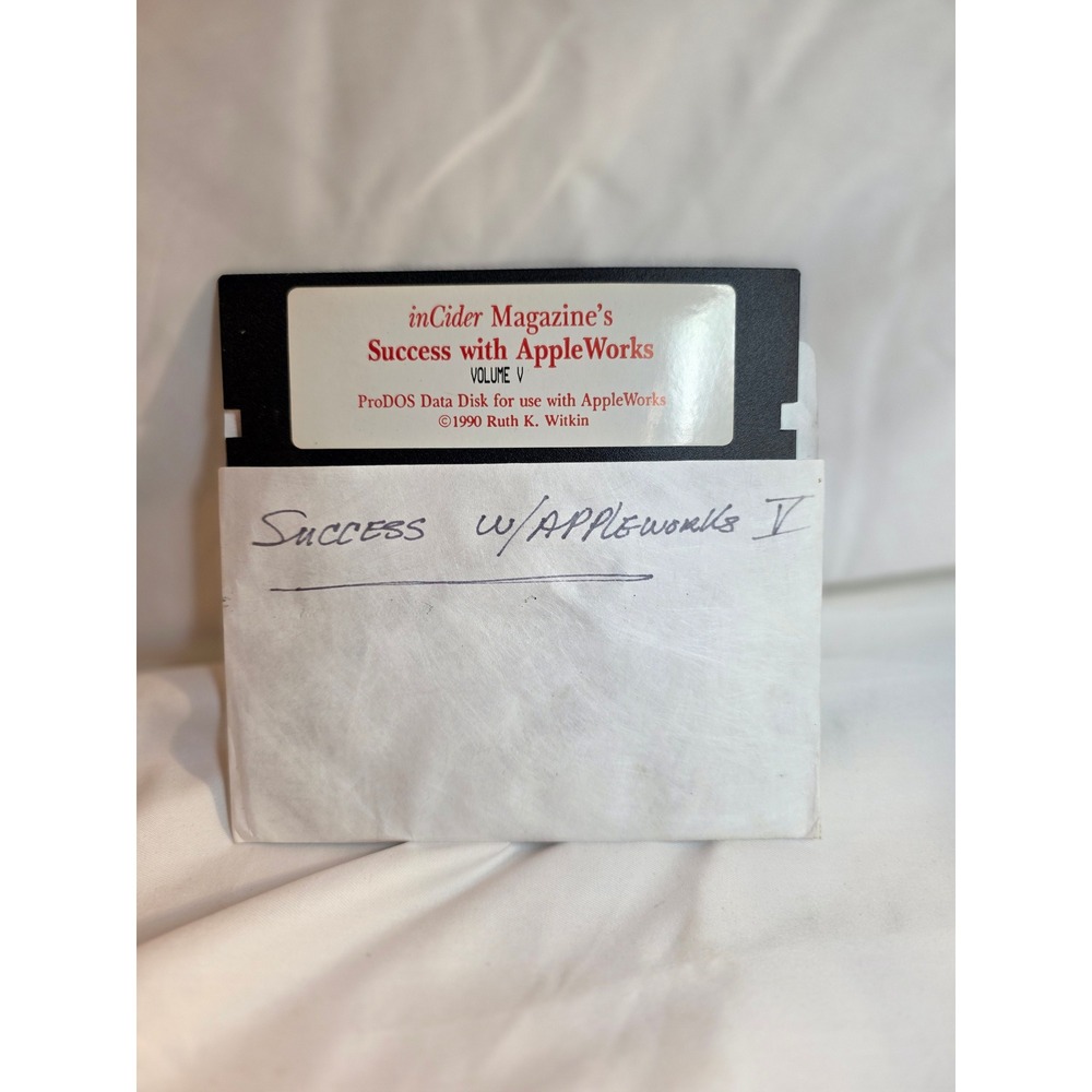 Vintage inCider Success w AppleWorks Vol V ProDOS 3.5 Floppy Disk 1990 Apple II